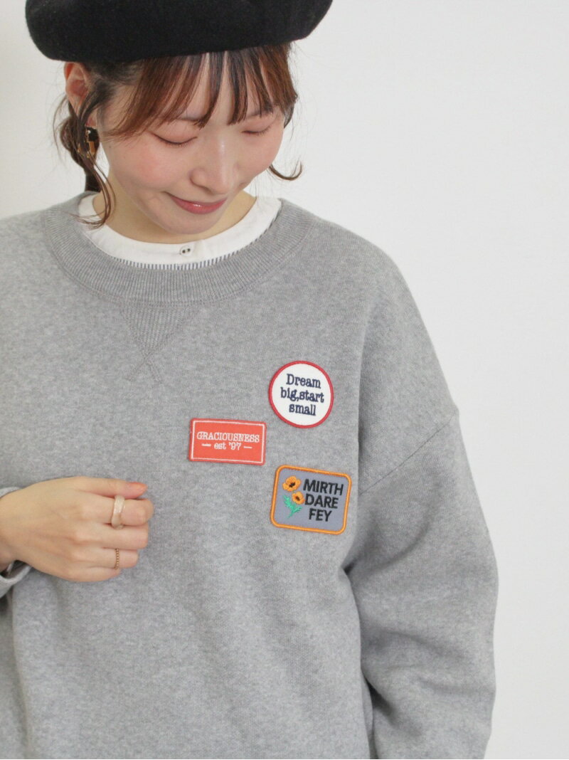 ワッペン付スウェットライクニット Samansa Mos2 サマンサモスモス トップス ニット グレー ベージュ ..