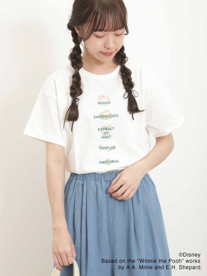 サマンサモスモス 服 レディース 【Disney】くまのプーさん/ロゴ刺繍Tシャツ Samansa Mos2 サマンサモスモス トップス カットソー・Tシャツ ホワイト ベージュ グレー[Rakuten Fashion]