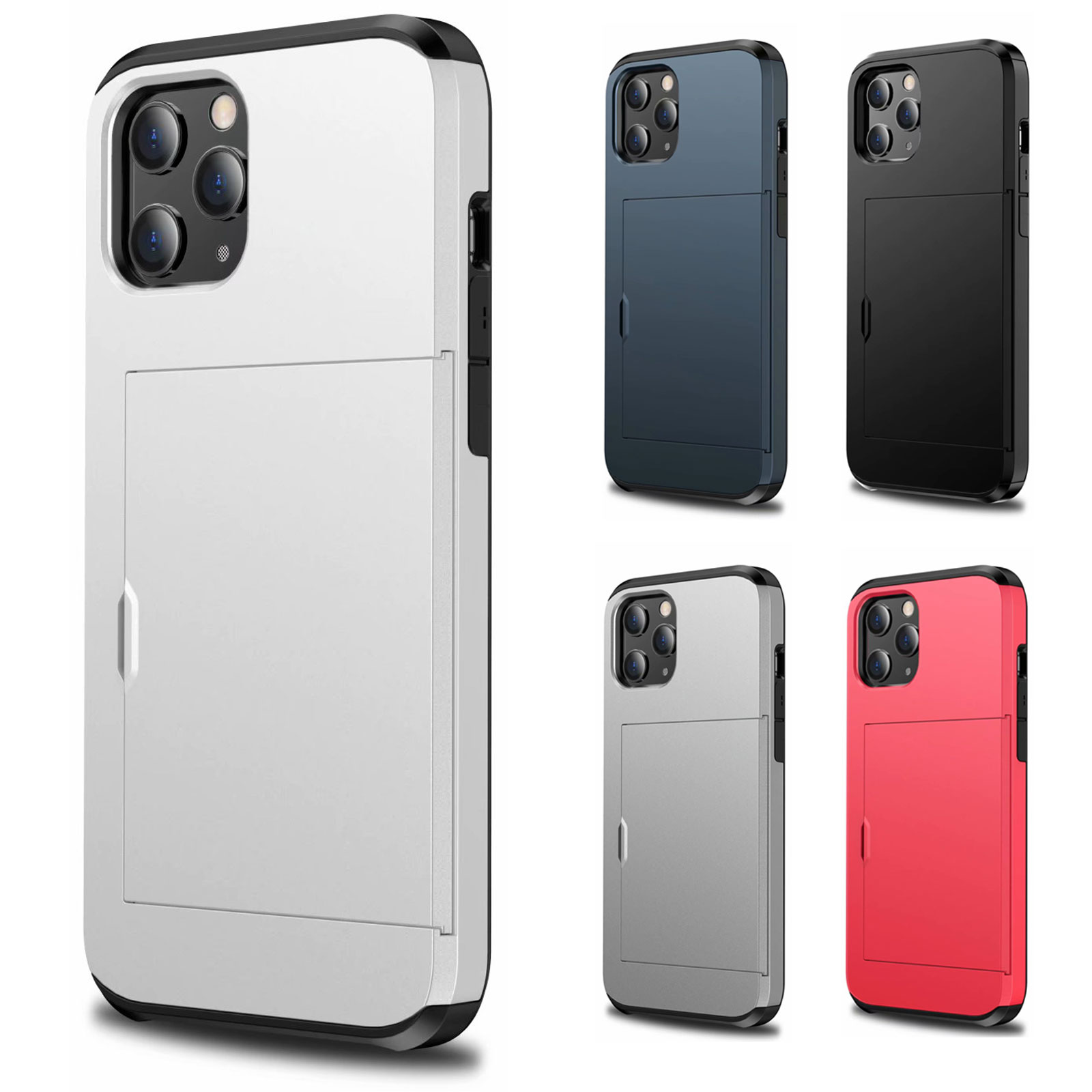 iPhone12 / 12mini / 12Pro / 12ProMax 対応 ケース カバー 背面ケース Credit card armor case カード収納 カードホルダー ハイブリッド 二重構造 耐衝撃 異素材組み合わせ バイカラー ホワイト ネイビー ブラック グレー レッド