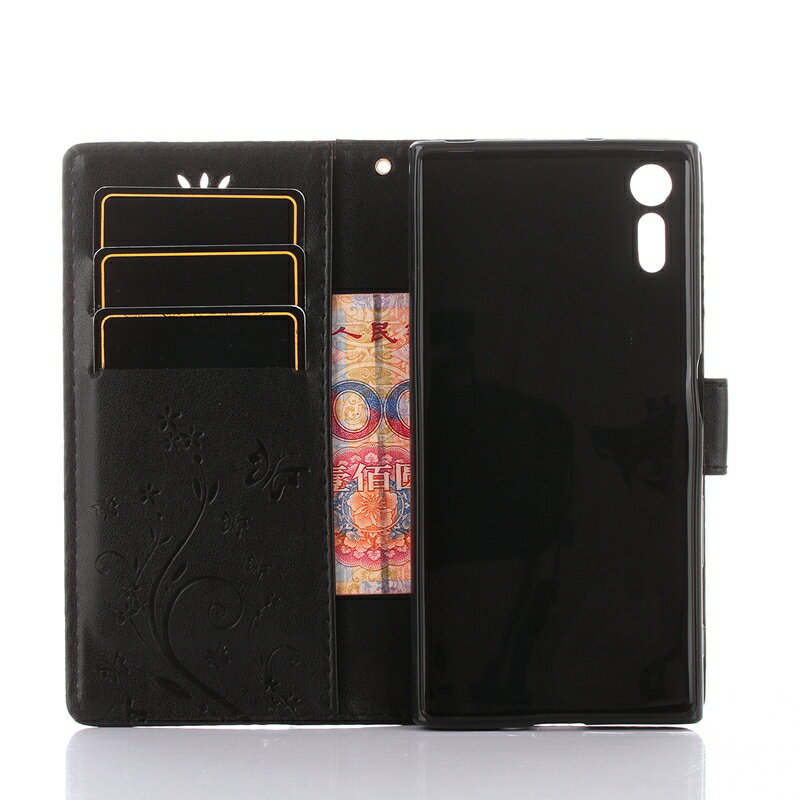 半額！ Xperia Z5 Compact SO-02H スマホケース 手帳型 ブック型 カード収納 カードポケット スタンド機能レザー 大人 シンプル 花柄 ブラック 黒