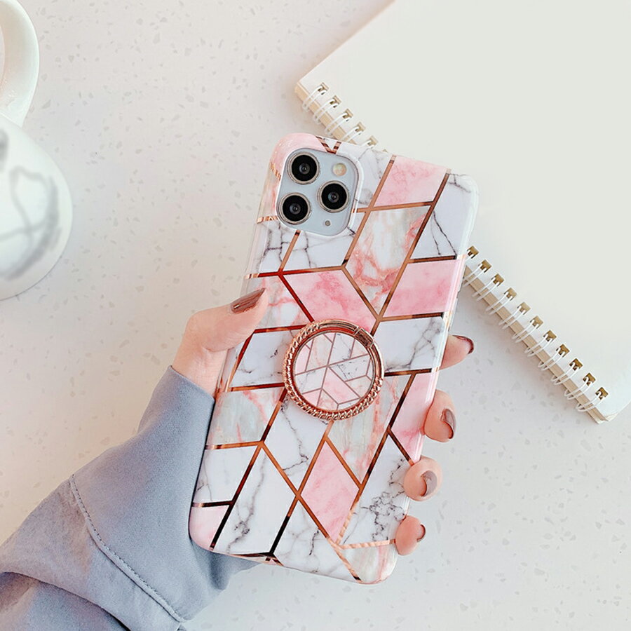 Rakuten - iPhone11Pro 背面ケース ケース カバー ラグジュアリー マーブル フラワー 花 メッキ ホールドリング スタンド機能 おしゃれ 可愛い