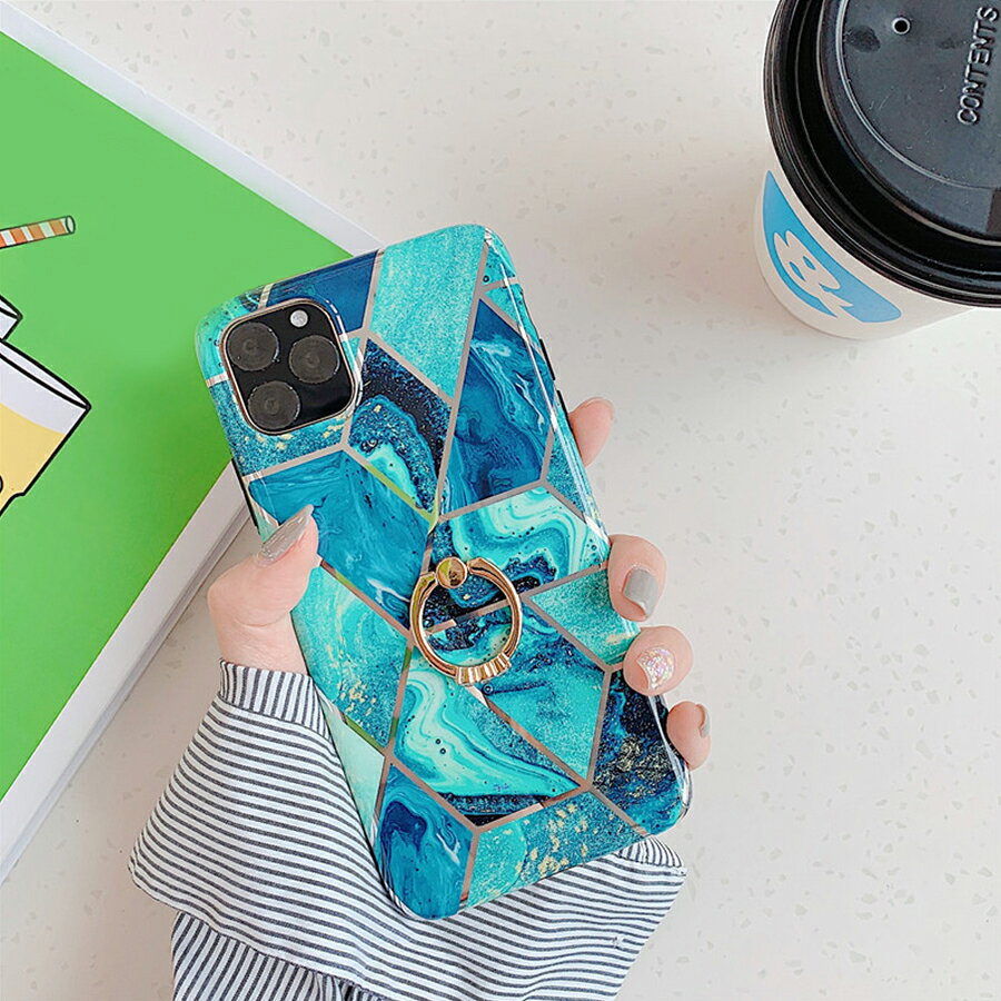 Rakuten - iPhone12ProMax 背面ケース ケース カバー ラグジュアリー メッキ ライン 幾何学模様 大理石 ダイヤモンド ホールドリング マーブル おしゃれ 可愛い