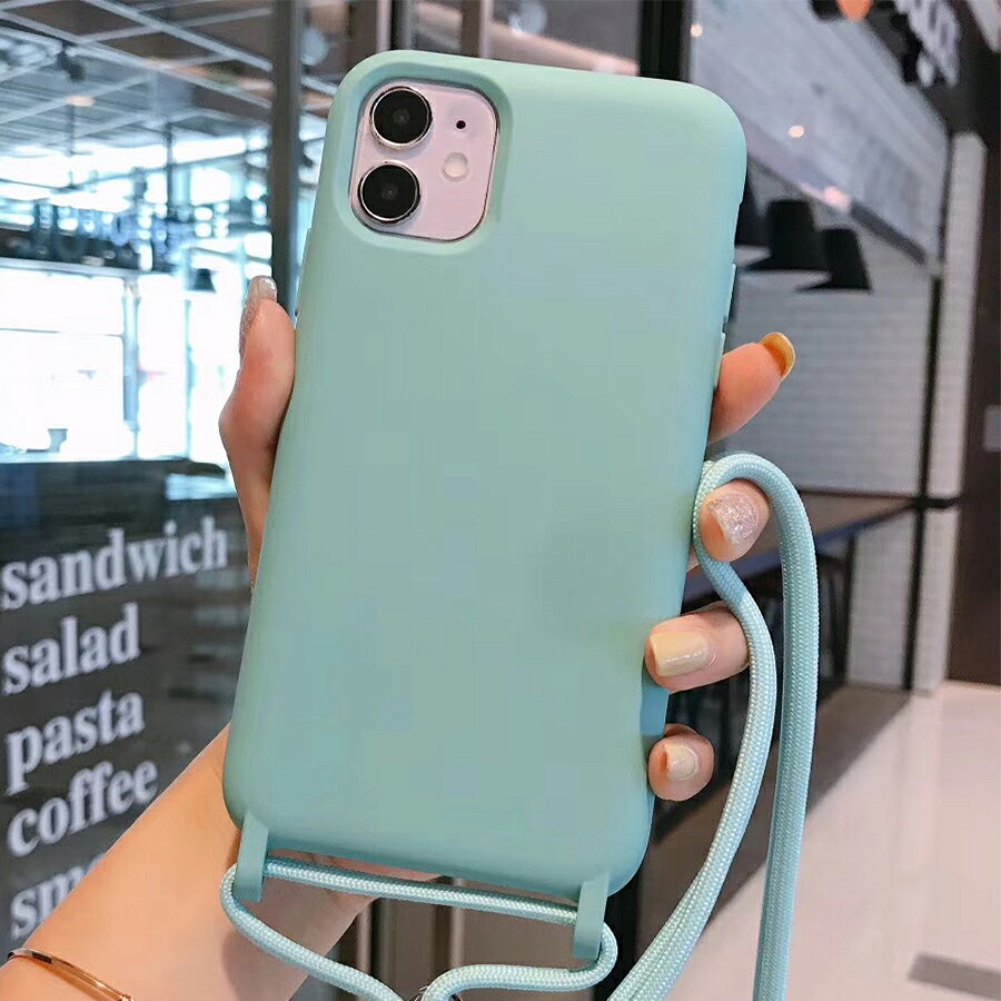 Rakuten - iPhone12 iPhone12Pro 背面ケース ケース カバー キャンディー クロスボディストラップ ネックストラップ ロープ高品質 シリコン くすみカラー マット シンプル 可愛い