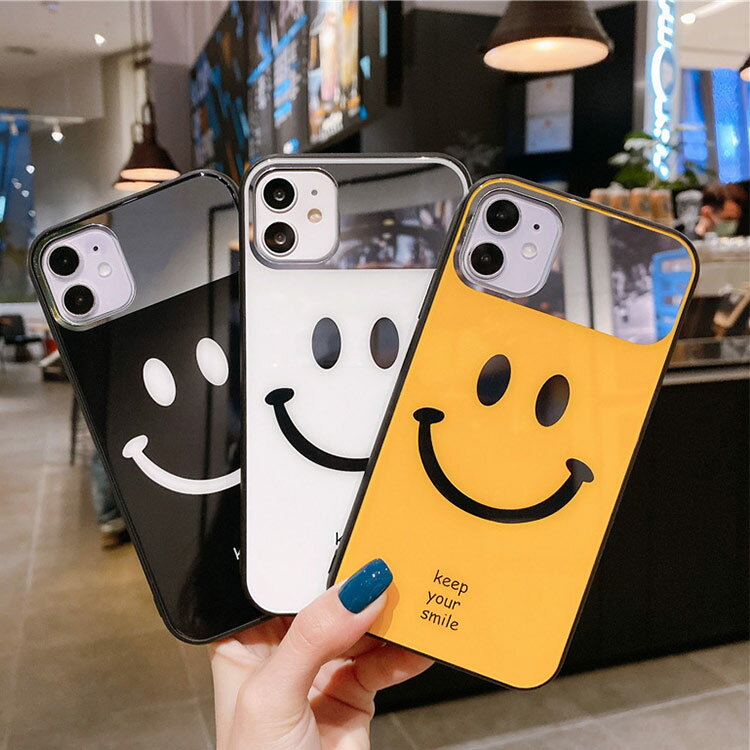 Rakuten - iPhone15 対応 ケース カバー 背面タイプ 背面ケース ミラー 鏡 スマイル 笑顔 光沢 シンプル おしゃれ 可愛い case-067