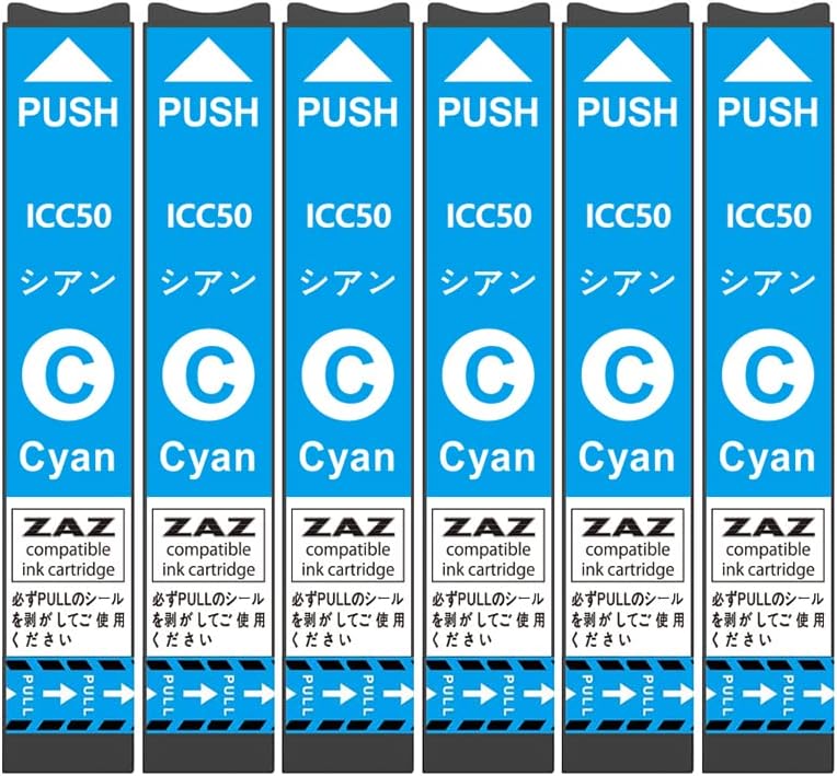 ◆セット内容◆ ICC50（シアン）×6 ◆対応機種◆ EP-301 / EP-302 / EP-702A / EP-703A / EP-704A / EP-774A / EP-801A / EP-802A / EP-803A / EP-803AW / EP-804A / EP-804AR / EP-804AW / EP-901A / EP-901F / EP-902A / EP-903A / EP-903F / EP-904A / EP-904F / PM-A820 / PM-A840 / PM-A840S / PM-A920 / PM-A940 / PM-D870 / PM-G4500 / PM-G850 / PM-G860 ◆備考◆ ZAZオリジナルラベル商品です。 純正品と混合してのご使用も可能です。 ICチップ付き・残量表示可能 ◆配送方法◆ ネコポス（小型宅配便）でのお届けになります。数量が多い場合はネコポス2通または宅配便でお届けします。 ※ゆうメールは選択いただけません。◆セット内容◆ ICC50（シアン）×6 ◆対応機種◆ EP-301 / EP-302 / EP-702A / EP-703A / EP-704A / EP-774A / EP-801A / EP-802A / EP-803A / EP-803AW / EP-804A / EP-804AR / EP-804AW / EP-901A / EP-901F / EP-902A / EP-903A / EP-903F / EP-904A / EP-904F / PM-A820 / PM-A840 / PM-A840S / PM-A920 / PM-A940 / PM-D870 / PM-G4500 / PM-G850 / PM-G860 ◆備考◆ ZAZオリジナルラベル商品です。 純正品と混合してのご使用も可能です。 ICチップ付き・残量表示可能 ◆配送方法◆ ネコポス（小型宅配便）でのお届けになります。数量が多い場合はネコポス2通または宅配便でお届けします。 ※ゆうメールは選択いただけません。