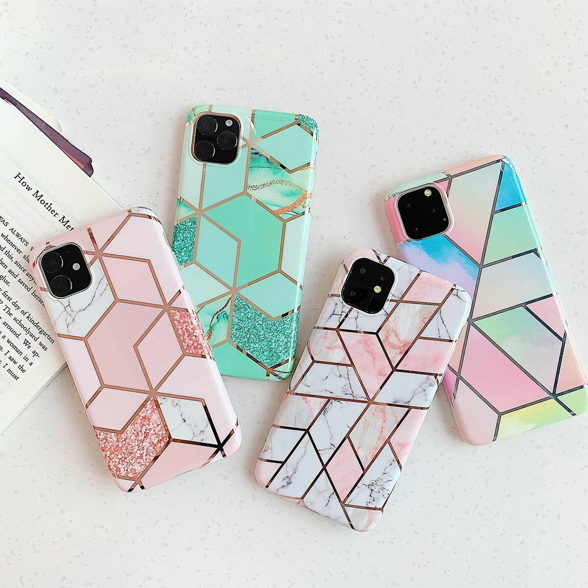 乐天商城 - iPhone11 iPhone11Pro iPhone11ProMax 対応 スマホケース 背面ケース 幾何学模様 大理石 水彩 ラメ メタリックライン おしゃれ かわいい ソフトケース ピンク ホワイト グリーン ターコイズ カラフル