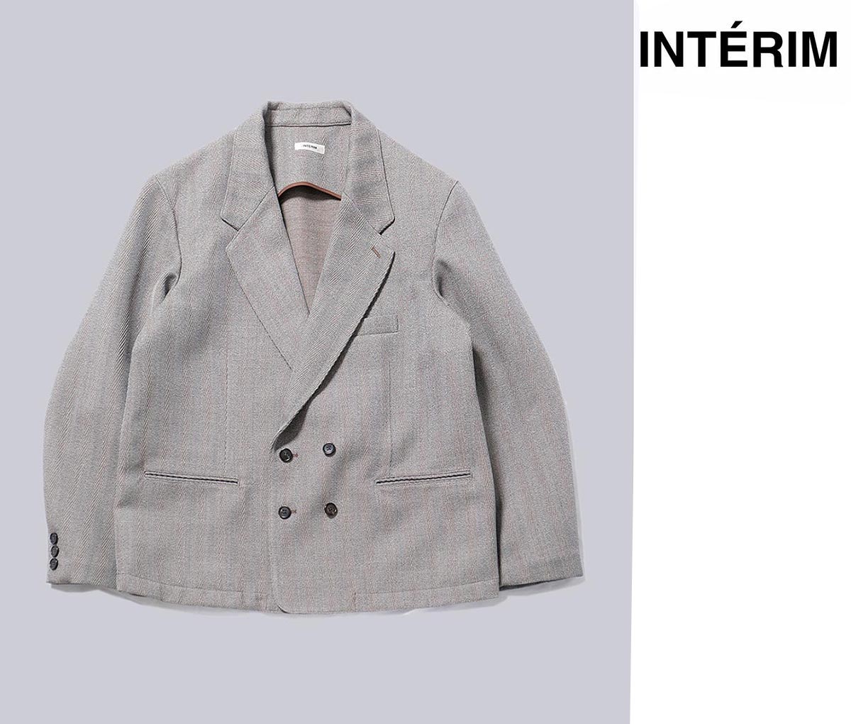 インテリム INTERIM ストラクチャード ドネガル メランジ ウール デッドストック パイピング ダブル ジャケット STRUCTURED DIAGONAL MELANGE WOOL DEADSTOCK PIPING DOUBLE JACKET (IT25A053)
