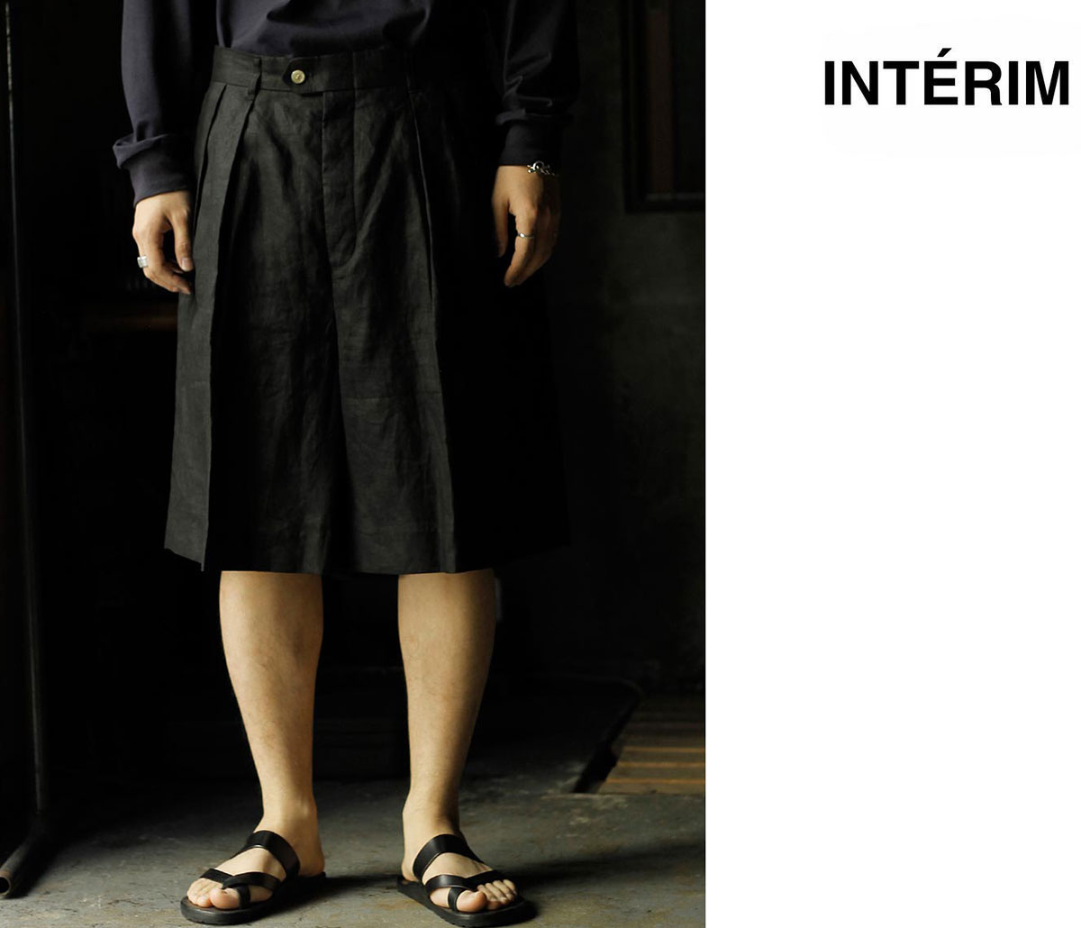 インテリム INTERIM ハイカウント リネン クロス 2タック ボタン ショーツ HIGH COUNT LINEN CLOTH 2TUCK BUTTON SHORTS (IT26S193)