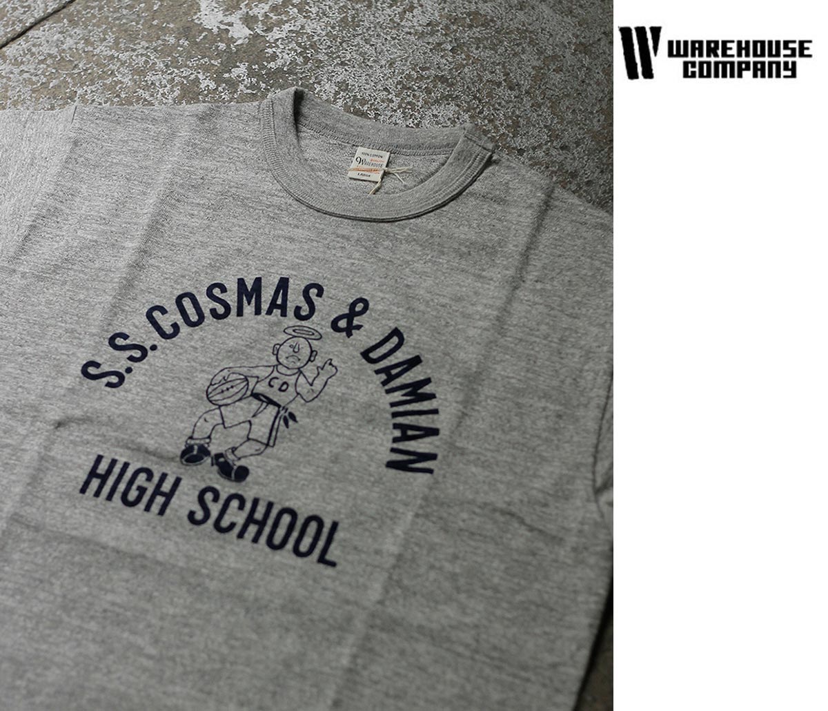 ウエアハウス WAREHOUSE "S.S.COSMAS & DAMIAN" プリント Tシャツ 4601 "S.S.COSMAS & DAMIAN" T-SHIRTS (26SS-4601-SSCOSMAS)