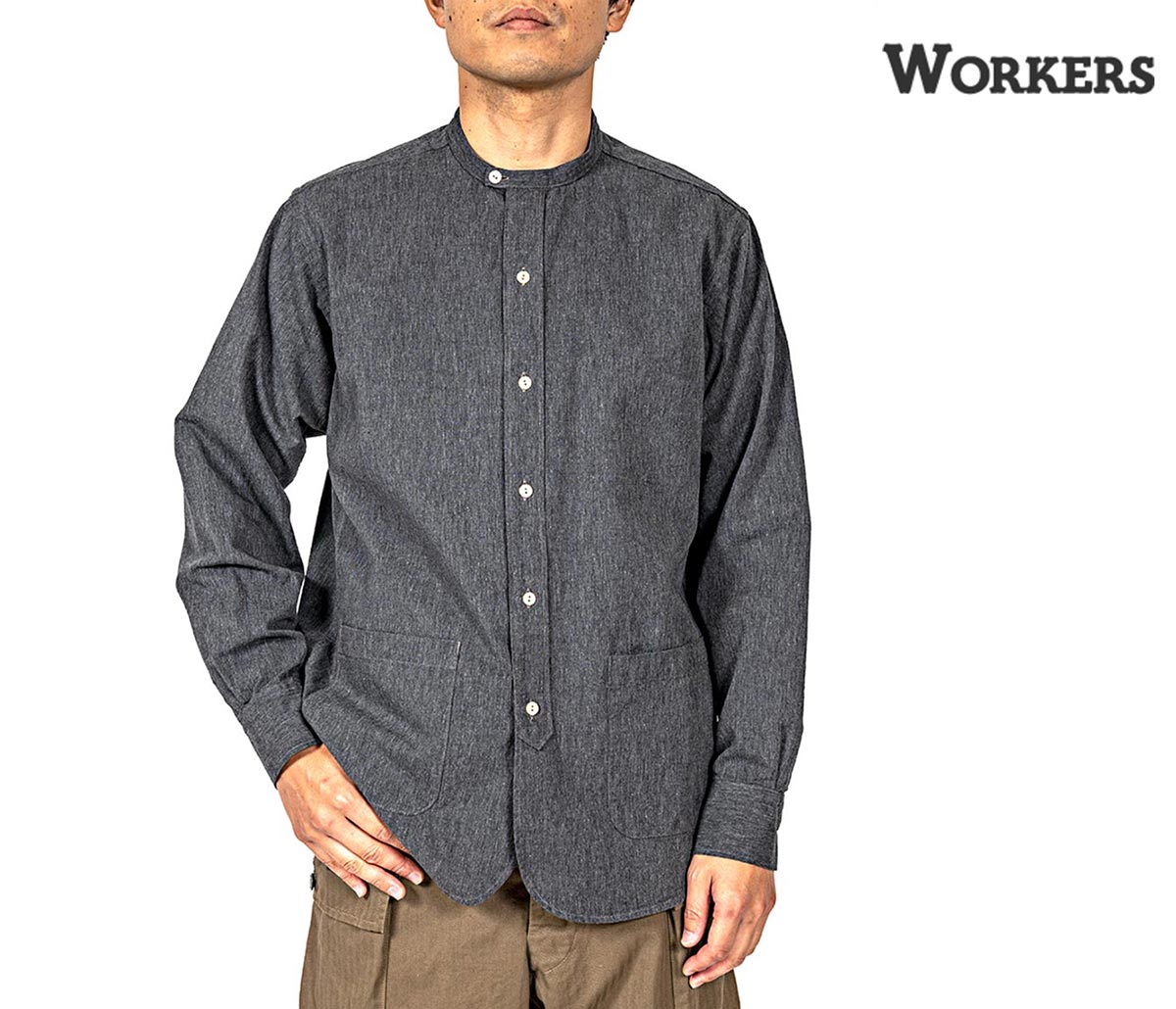 Rakuten - ワーカーズ WORKERS バンドカラーシャツ Band Collar Shirt Ecru Shirt Cloth/Black Chambray (2603-BCSH-ESCBC)
