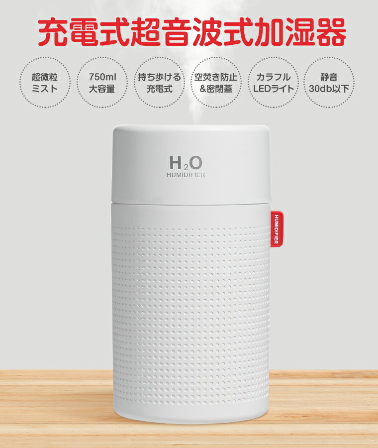 【楽天1位獲得】【最大28時間加湿】超音波式 加湿器 750ml 大容量 加湿器 バッテリー付き 卓上 オフィス 加湿器 ペットボトル おしゃれ USB 充電式 加湿器 超音波式 連続加湿約18時間 LEDランプ 空焚き防止 車載 車用 加湿器 電源不要 プレゼント