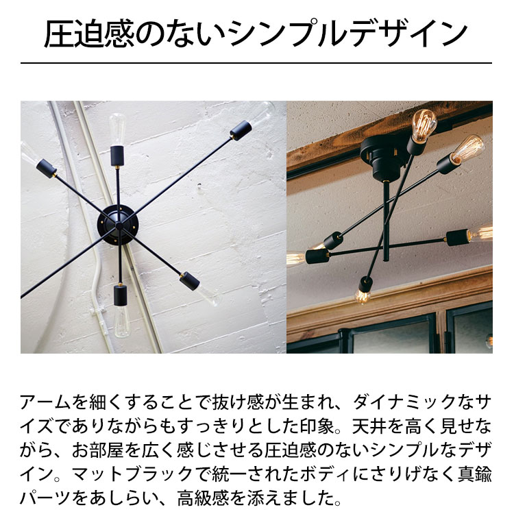Astre シーリングライト 6灯タイプ [LT-2679] 電球別売り LED対応 マットブラック 天井照明 おしゃれ リビング照明 シーリング 照明 北欧 ナチュラル シンプル インダストリアル リビング ダイニング 寝室 インテリア ライト カフェ interform アストル スマホBar [3]