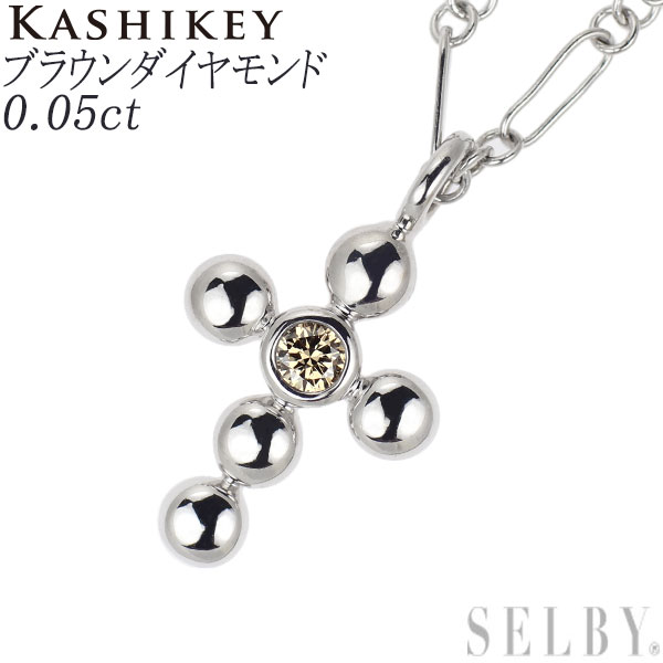 【中古】 カシケイ K18WG ブラウンダイヤモンド ペンダントネックレス 0.05ct クロス SELBY 送料サービス