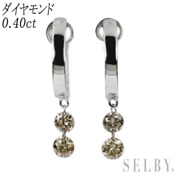 【中古】 K18WG ダイヤモンド イヤリング 0.40ct フープ SELBY 送料サービス