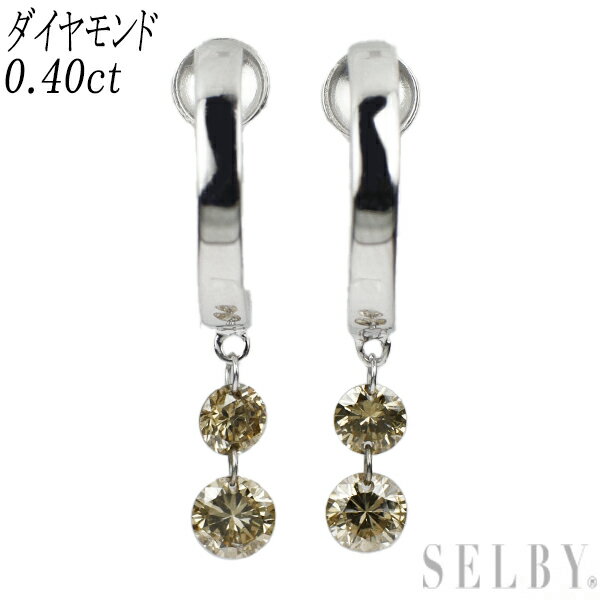 【中古】 K18WG ダイヤモンド イヤリング 0.40ct フープ SELBY 送料サービス