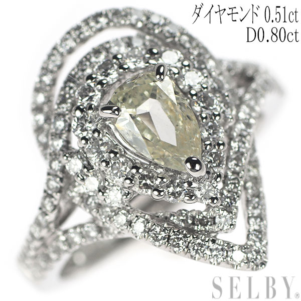 【中古】 Pt900 ペアシェイプ ダイヤモンド リング 0.51ct D0.80ct SELBY 送料サービス