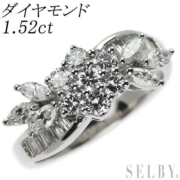 【中古】 Pt900 ダイヤモンド リング 1.52ct フラワー SELBY 送料サービス