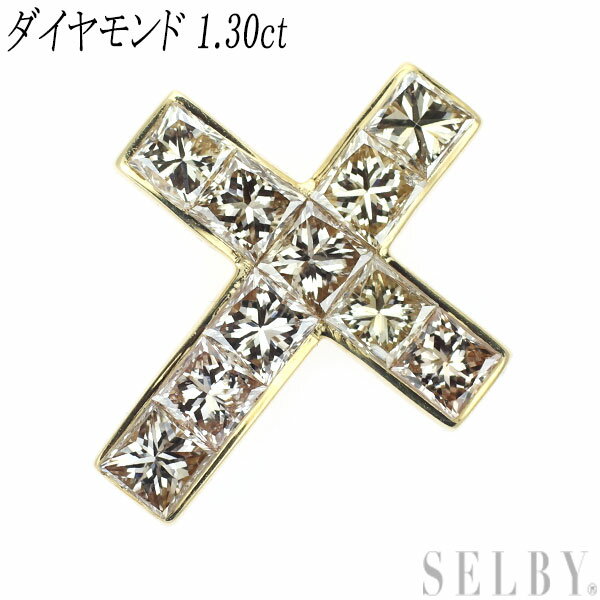 【中古】 K18YG ダイヤモンド 1.30ct ペンダントトップ クロス SELBY 送料サービス