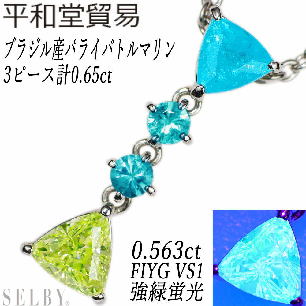 【中古】 平和堂貿易 Pt950 ブラジル産パライバトルマリン 天然グリーンダイヤモンド ペンダントネックレス FIYG VS1 【企画商品】 SELBY 送料サービス