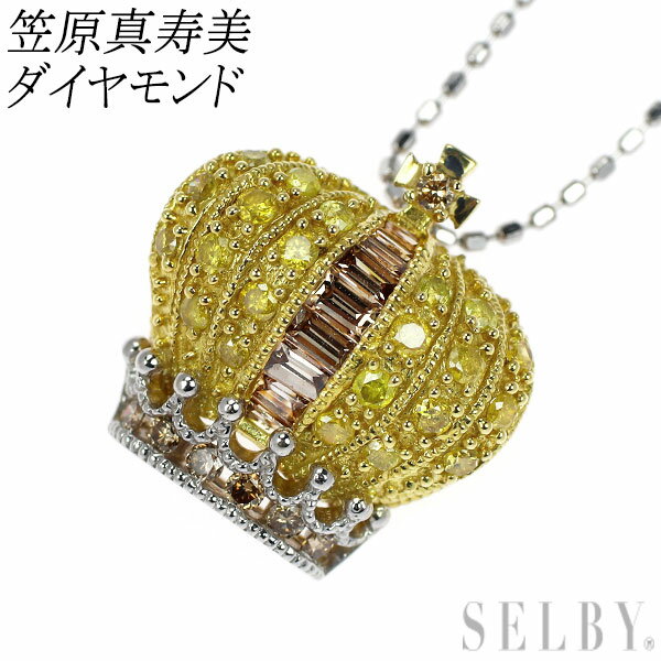 【中古】 笠原真寿美 K18YG/WG ダイヤモンド ペンダントネックレス クラウン 王冠 SELBY 送料サービス