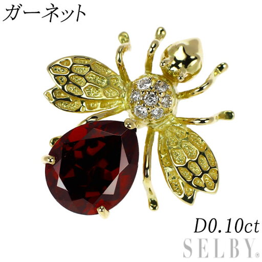 【中古】 K18YG ガーネット ダイヤモンド ペンダントトップ D0.10ct 昆虫 SELBY 送料サービス 【中古】 K18YG ガーネット ダイヤモンド ペンダントトップ D0.10ct 昆虫 SELBY 送料サービス