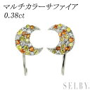 【中古】 K18WG マルチカラー サファイア イヤリング 0.38ct 月 SELBY 送料サービス