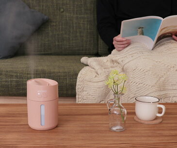 加湿器 卓上 オフィス 小型 充電式 コードレス 抗菌タンク LEDライト オフタイマー 上部吸水式 400ml こぼれにくい 間欠運転モード搭載 寝室 デスク MO-HF008 送料無料