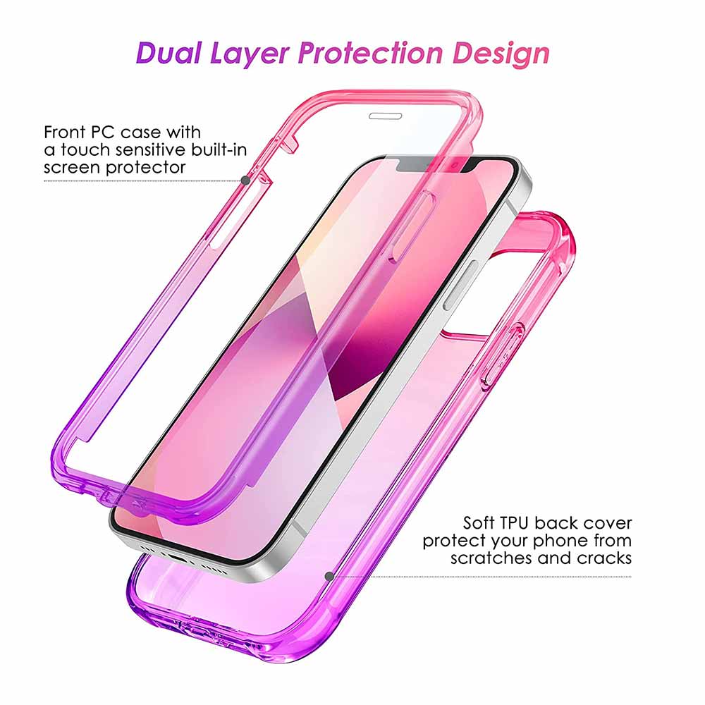iPhone 13/13Pro/13ProMax/13mini ケース カバー 全面保護 ピンク/パープル グラデーション TPU フルカバー 日本未発売