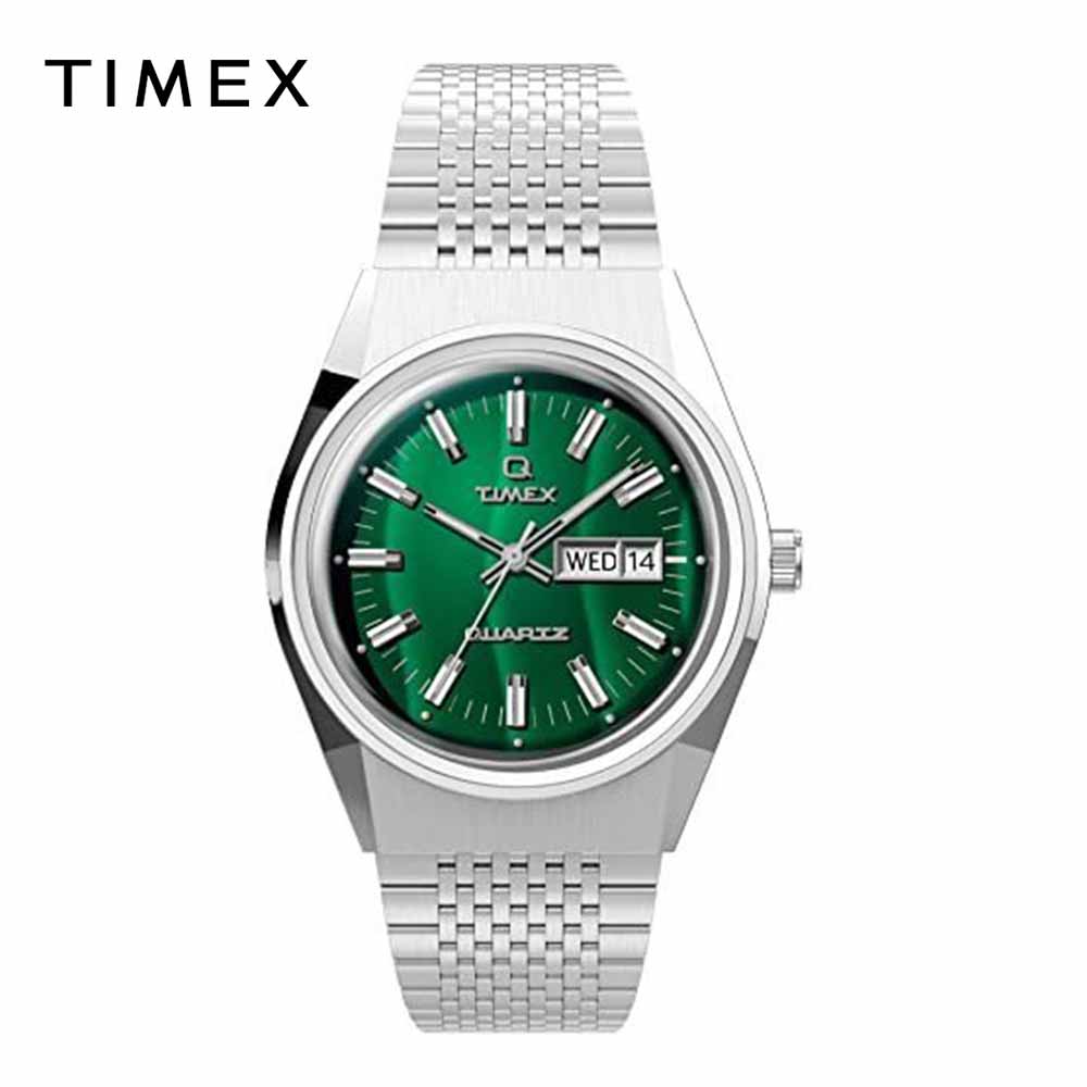 TIMEX タイメックス Q ユニセックス 腕時計 クォーツ ファルコンアイ ステンレススチール TW2U95400 シルバー/グリーン 日本未発売
