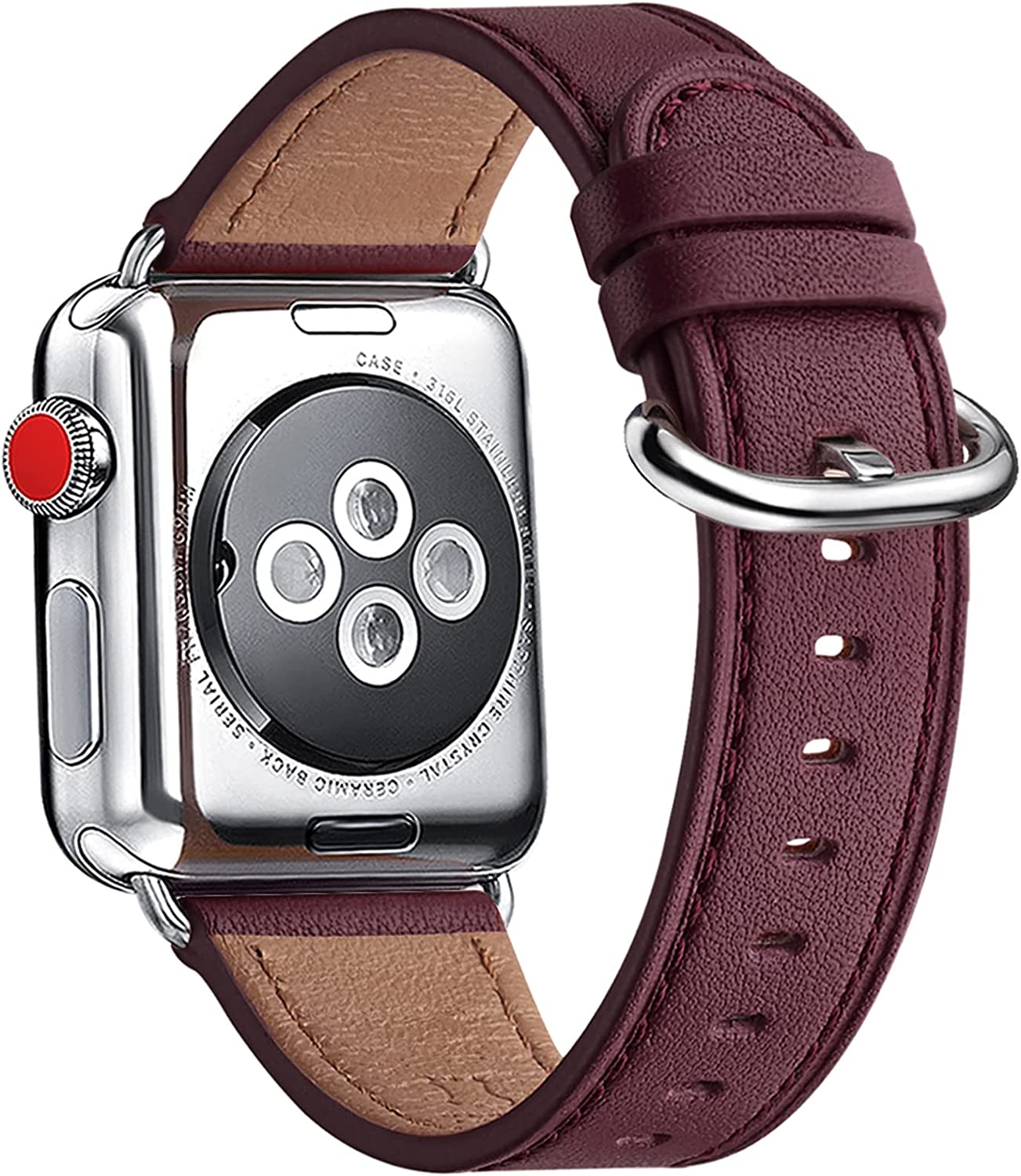 即納 Apple Watch アップルウォッチ 革バンド 8/7/6/5/4/3/2/1/SE 38/40/41mm 42/44/45/49mm ベルト バンド 本革 レザー シルバーバックル/ワインレッド ポイント消化 日本未発売
