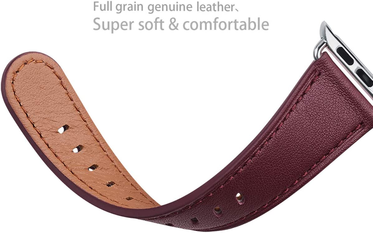 即納 Apple Watch アップルウォッチ 革バンド 8/7/6/5/4/3/2/1/SE 38/40/41mm 42/44/45/49mm ベルト バンド 本革 レザー シルバーバックル/ワインレッド ポイント消化 日本未発売