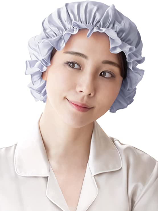 即納 目覚めたらうるツヤ髪 ナイトキャップ シルク ライトパープル 天然 ヘアキャップ シルクキャップ 保湿 ロングヘア 美髪 枝毛防止 寝癖防止 就寝用のサムネイル
