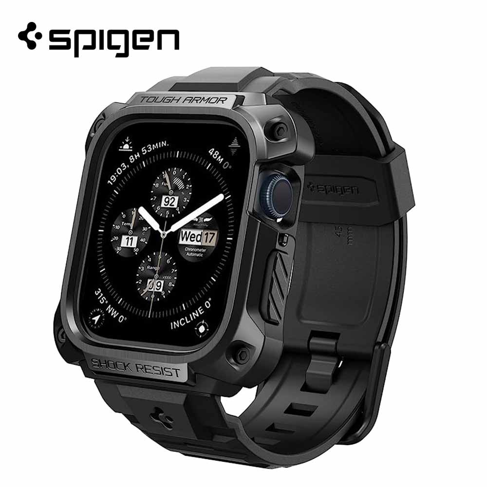 Spigen シュピゲン タフアーマープロメタル/ブラック 一体型 耐衝撃 傷つき防止 保護 スポーツ AppleWatch アップルウォッチ 45mm 送料無...