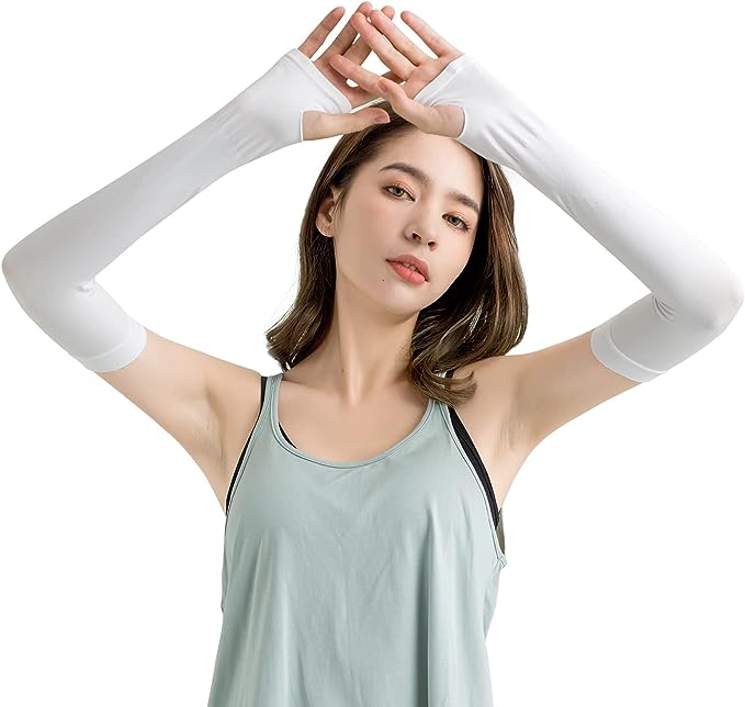 即納 冷感 アームカバー 熱中症対策 UVカット ひんやり クール 冷却 ホワイト 2枚セット 指穴あり 吸汗速乾 アウトドア 運動 日焼け対策 暑さ対策 紫外...