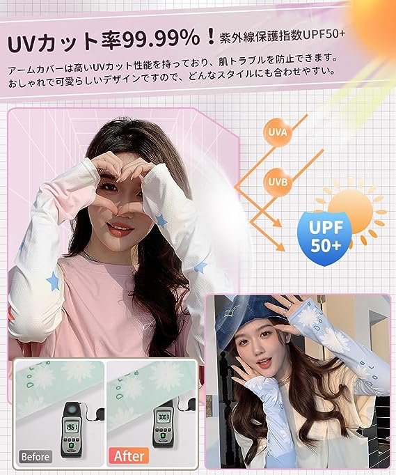即納 冷感 アームカバー 熱中症対策 UVカット ひんやり クール 冷却 フローラルブルー 2枚セット 吸汗速乾 アウトドア 運動 日焼け対策 暑さ対策 紫外線カット 送料無料