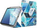 即納 iPad Pro 12.9インチ 第6/5/4 世代 対応 タブレット 手帳型 ケース ブルー オーシャン Pencil2 ホルダー マグネット式 ミリタ...