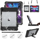 即納 iPad Pro 11インチ 第4/3/2 世代 対応 タブレット 背面 ケース ブラック クリア IP68最高防水規格 完全防水 ストラップ付き カメラ...