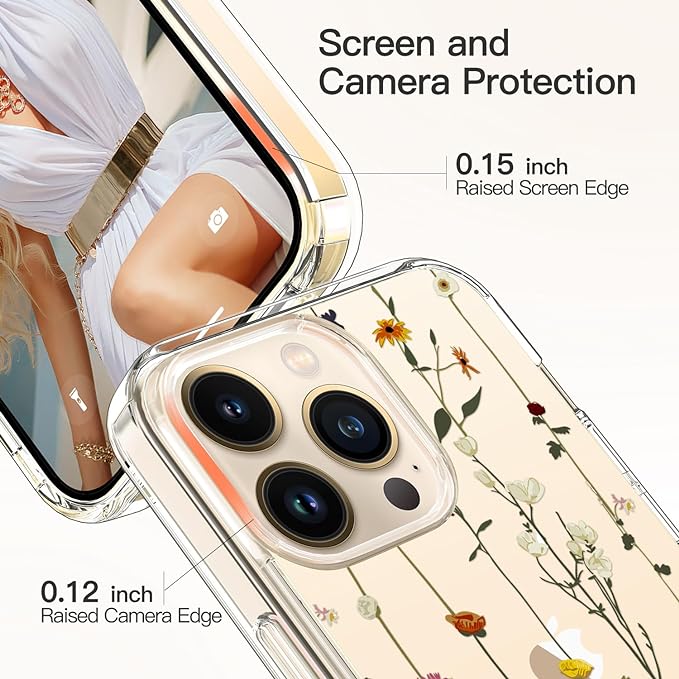 iPhone15シリーズ クリア 透明 カメラレンズ保護 スリム フィット 擦り傷防止 黄変防止 TPU ストラップホール付き カバー エレガントフラワー 15/15Pro/15Plus/15ProMax ケース 耐衝撃 薄型 軽量 ワイヤレス充電 送料無料