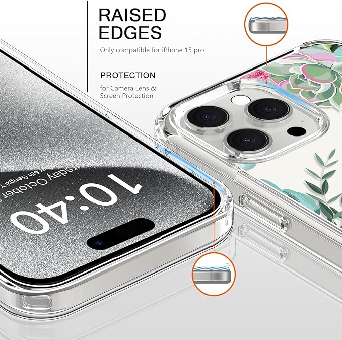 iPhone15シリーズ クリア 透明 カメラレンズ保護 スリム フィット 擦り傷防止 指紋防止 PC素材 TPU素材 カバー カラフルエケベリア 15/15Pro/15Plus/15ProMax ケース 耐衝撃 薄型 軽量 ワイヤレス充電 送料無料