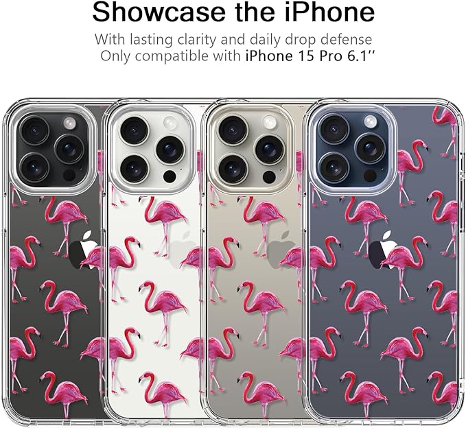 iPhone15シリーズ クリア 透明 カメラレンズ保護 スリム フィット 擦り傷防止 指紋防止 PC素材 TPU素材 カバー フラミンゴ 15/15Pro/15Plus/15ProMax ケース 耐衝撃 薄型 軽量 ワイヤレス充電 送料無料