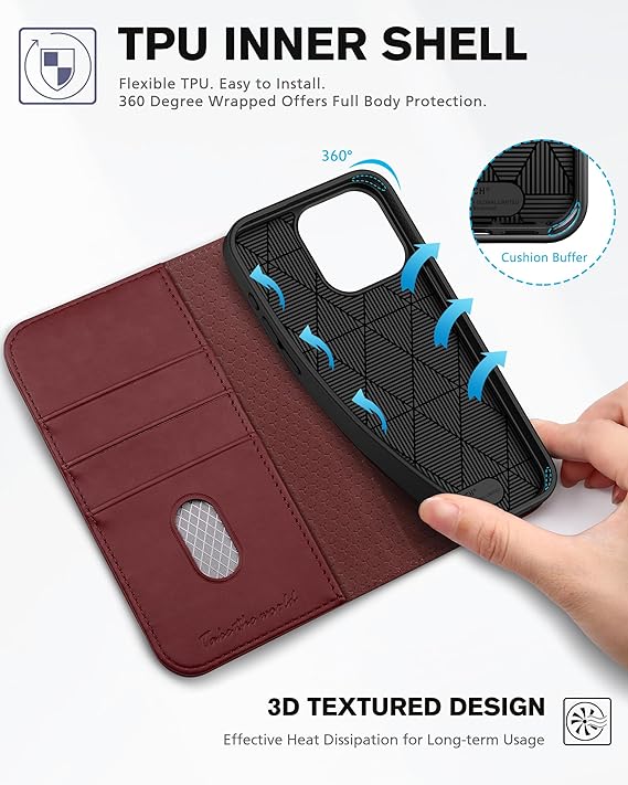 funda para portátil de la serie iPhone 15 3 Cartera de almacenamiento de tarjetas Bloque RFID Cartera de cuero TPU Funda de protección magnética Funda de protección completa Rojo 15/15 Pro/15 Plus/15 ProMax Funda resistente a impactos Ligera Ligera Envío gratuito — vista 3