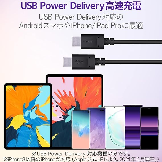 SMART PARK 楽天市場店の即納 iPhone15 充電ケーブル タイプC USB-C & USB-C ケーブル 全5種 / 1本 ブラック 急速充電 データ転送 iPhone / MacBook / iPad /Google Pixel / Galaxy 対応｜アングル3