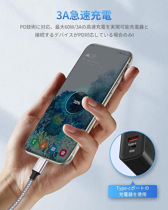 即納 iPhone15 充電ケーブル タイプC USB-C & USB-C ケーブル 全2種 / 2本 グレー ...