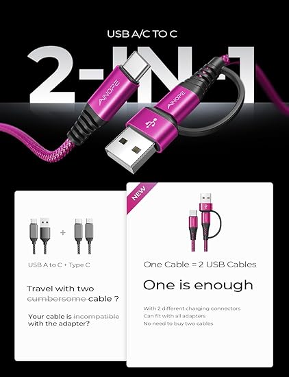 iPhone15 充電ケーブル タイプC USB-C & USB-C ケーブル 全2種 /1本 ピンク 急速充電 データ転送 iPhone / MacBook / iPad /Google Pixel / Galaxy 対応