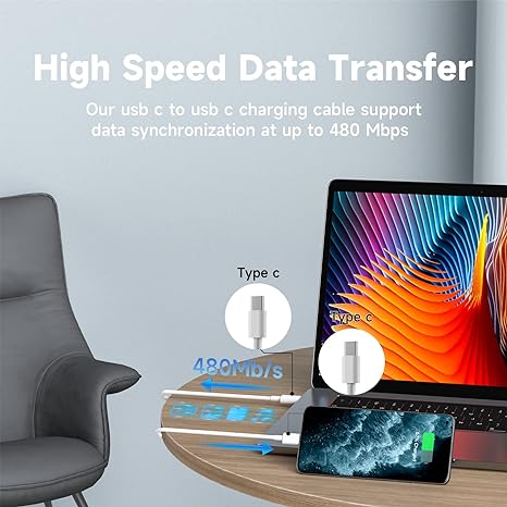 iPhone15 充電ケーブル タイプC USB-C & USB-C ケーブル 1.8m /3本 ホワイト 急速...