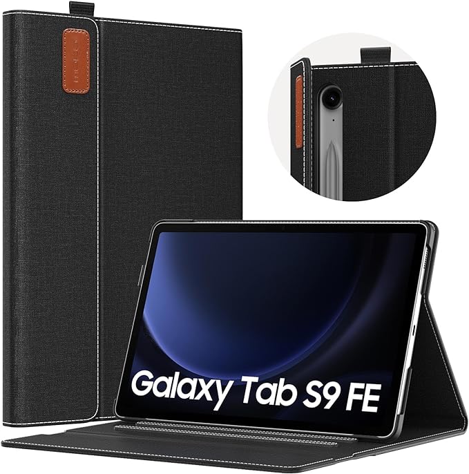 Galaxy ギャラクシー Tab S9 FE 10.9インチ / S9 FE+ 12.4インチ ケース 手帳型 ブラック S ペンホルダー付き PUレザー ハードPC フロ..