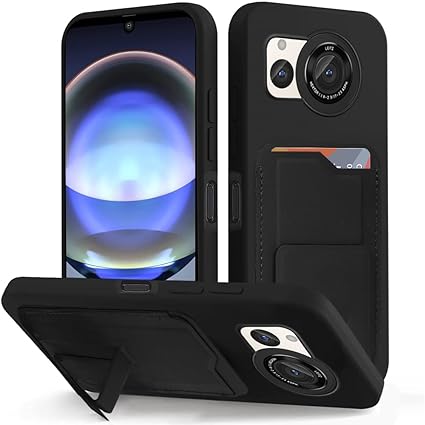 Rakuten - 即納 AQUOS R8 / R8Pro スマホケース ブラック 超軍用規格 カード収納 背面 ベルト カメラレンズ保護 シリコン スリム TPU素材 キックスタンド機能 アクオス SH-52D SH-51D Android 耐衝撃 軽量 カバー 送料無料