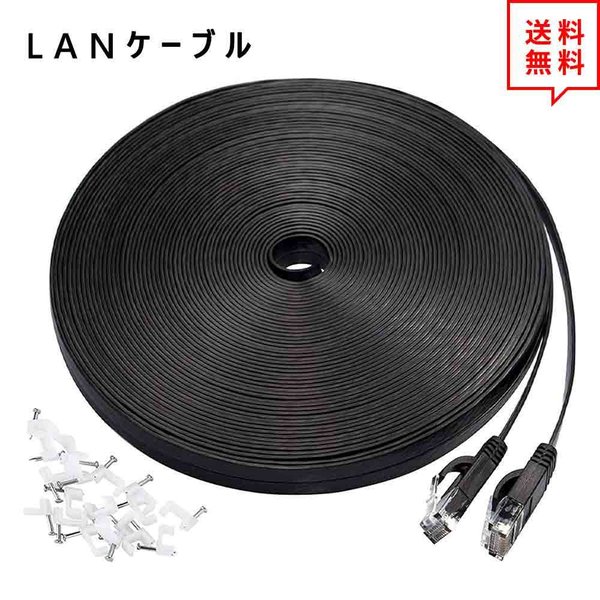 LANケーブル イーサネットケーブル ネットワークケーブル ブラック 50ft/15m CAT6/カテゴリ6 フラットタイプ 高速 有線 Ethernet ケー...