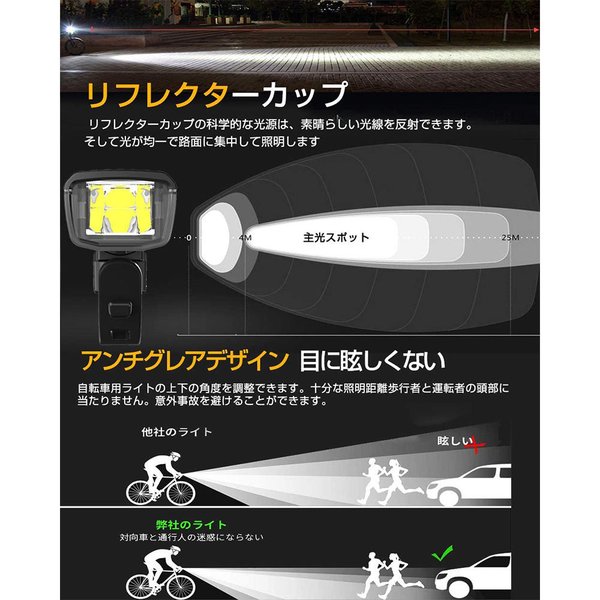 即納 自転車 ロードバイク LEDライト LEDヘッドライト ブラック LED 高輝度 USB充電式 IP65防水 PSE認証 3
