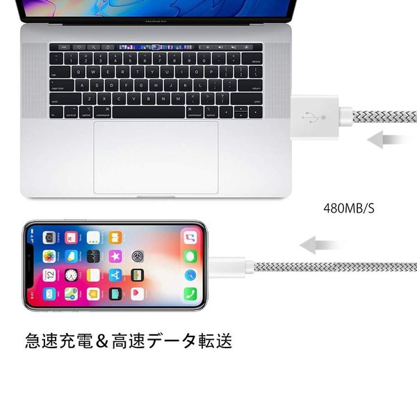 即納 iPhone/iPad/iPod 対応 ケーブル 充電ケーブル ライトニングケーブル 0.9m/シルバー 急速充電 データ転送 lightning